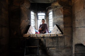 Ava enjoying some solitude in the Savage Tower - Arts Council funded art installation by Emily Speed