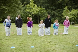 On your marks…get set… contestants line up at Lyme Park for an Easter holiday sack race c National Trust images