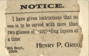 A notice that demonstrates the Greg’s strict approach to alcohol (c) Quarry Bank Archive
