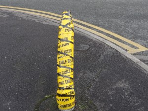 All that remains of the left hand Stop sign