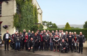Gawsworth Jesters Bosley Disaster Appeal ride-out outside the Queens Arms in Bosley